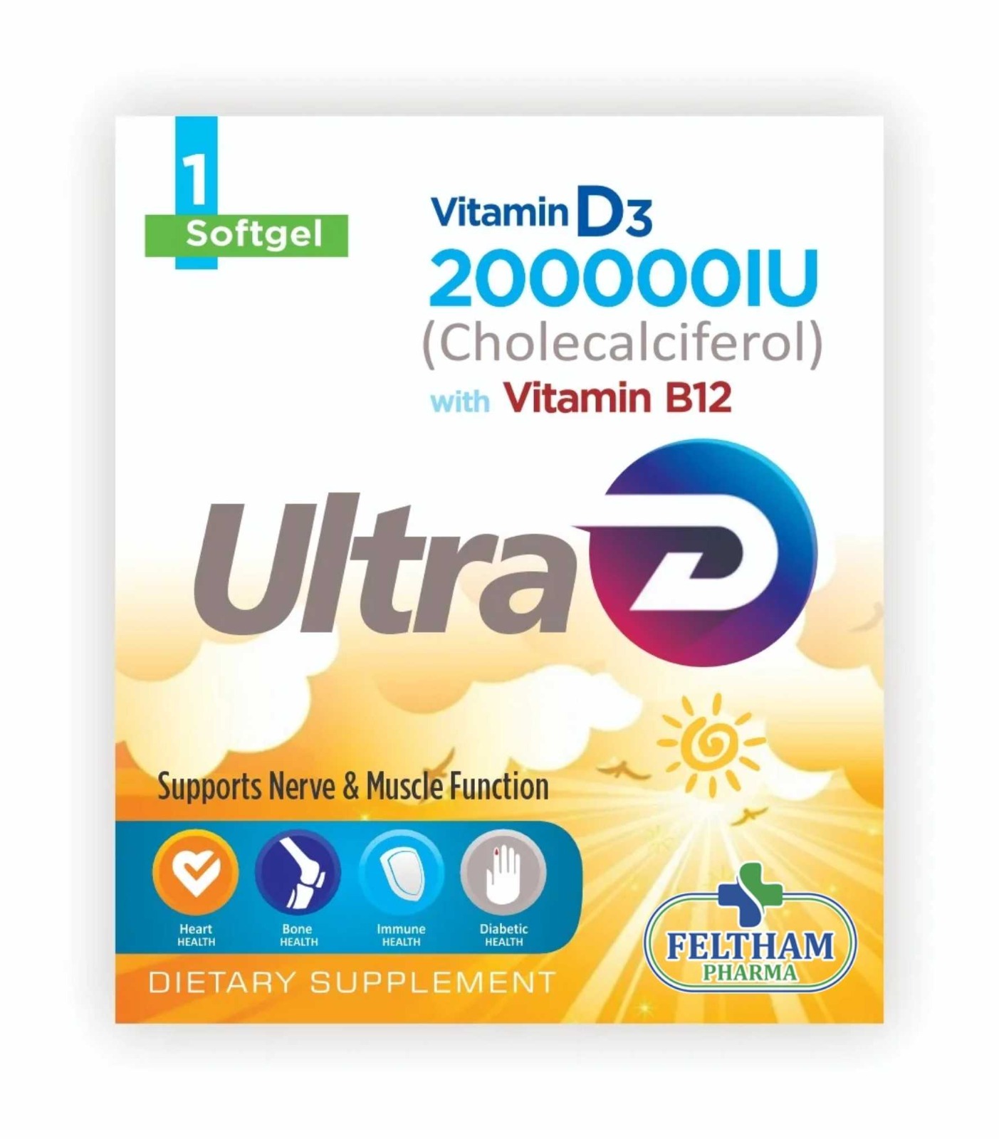Ultra D Softgel – Vitamin D3 200,000 IU + B12
